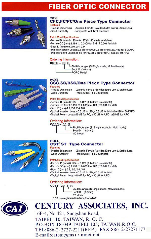 Fiber Optic Connector, Adaptors & Patch Cords