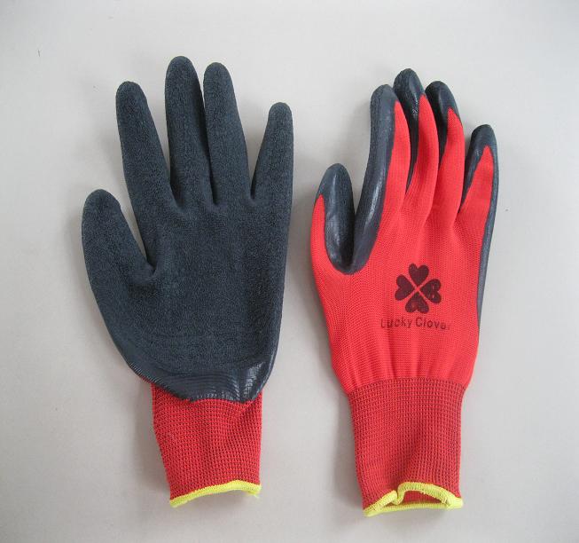 seamless 13gauge red nylon shell,natural black latex coating,crinkle finish