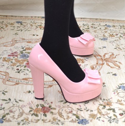2012 sweet crude double-layer bowknot thick heel pumps