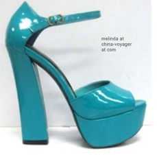 Blue platform peep-toe shoes
