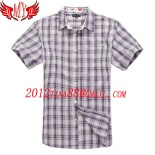 Short-Sleeved Cotton Grid Mens Shirt