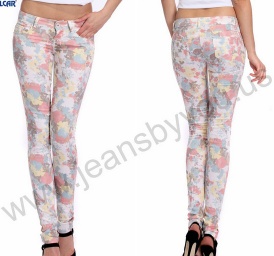 Wholesale mix color women slim fit floral printed d jeans